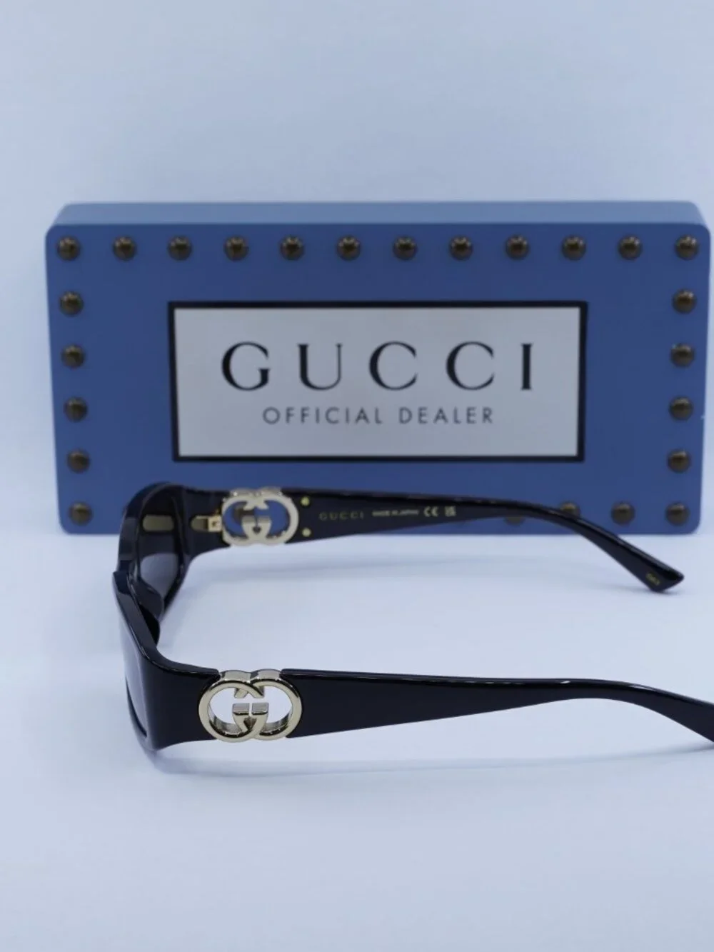 Gucci GG1661S 001 Rectangle Sunglasses - Shiny Black / Grey